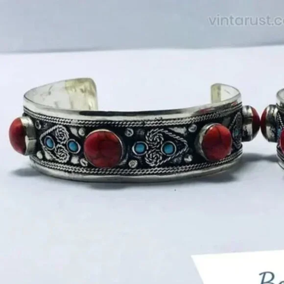 Single Handmade Kuchi Silver Cuff Bracelet: Tribal Boho Statement Jewelry - Picture 2 of 7